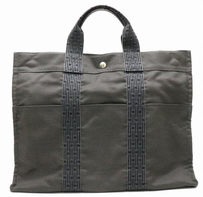 Hermes Ale Line Tote Mm Handbag BlackGray Nylon Canvas