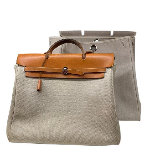 Hermes Ale Stamp Ivory CanvasLeather Shoulder Bag