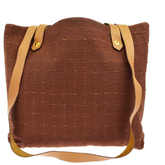 Hermes Bag Amedaba Shoulder Brown Cotton Leather Tote