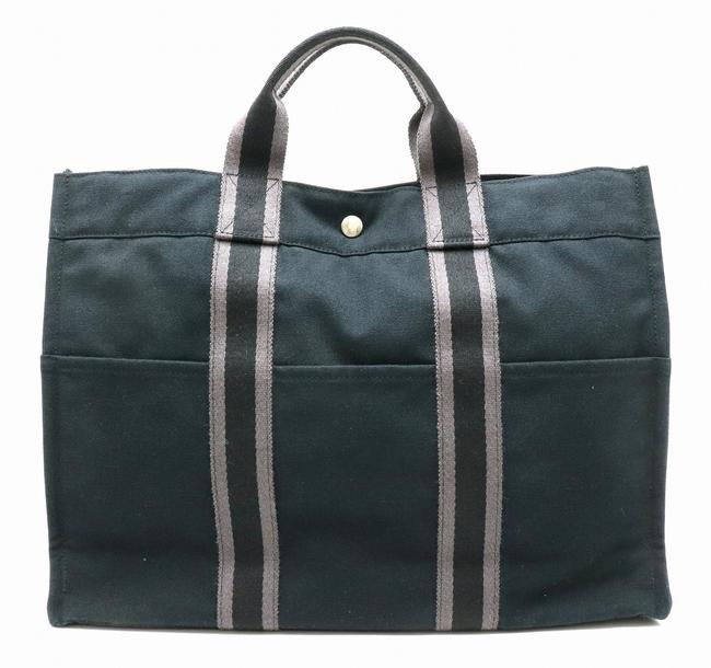 Hermes Bag Fool Toe Mm BlackGray Canvas Tote