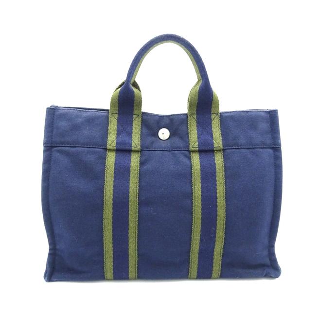Hermes Bag Fourre tout Pm Ladies Dh57122 GreenNavy Cotton Canvas Tote