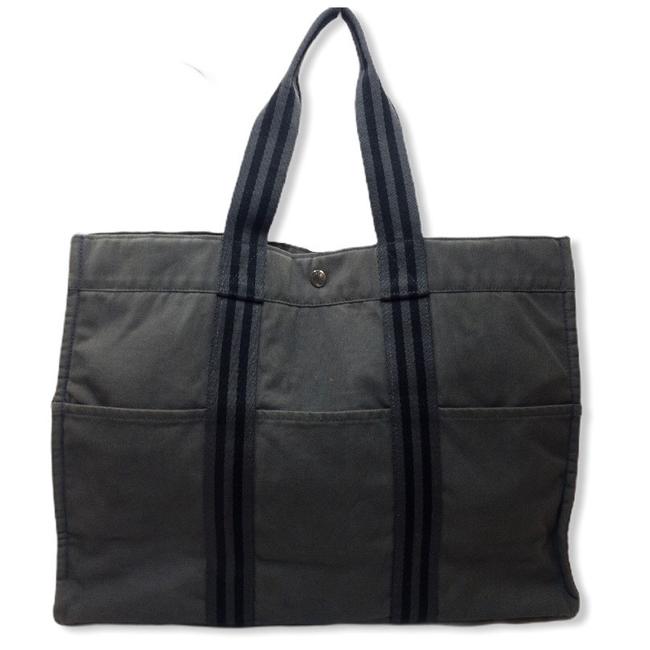 Hermes Bag Fourre Gm Large Laptop Beach Business GreyBlack Canvas Tote