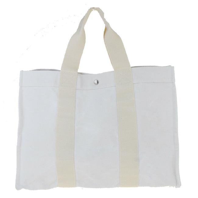 Hermes Bag Logos Bora Bora Gm Shoulder White Cotton Tote