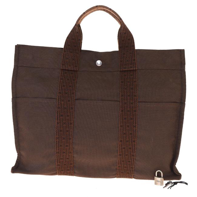 Hermes Bag Logos Her Line Hand Brown Canvas Tote