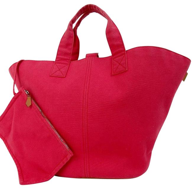 Hermes Bag Pannied Platouge Pm Cotton Canvas #5032h22 Pink Tote