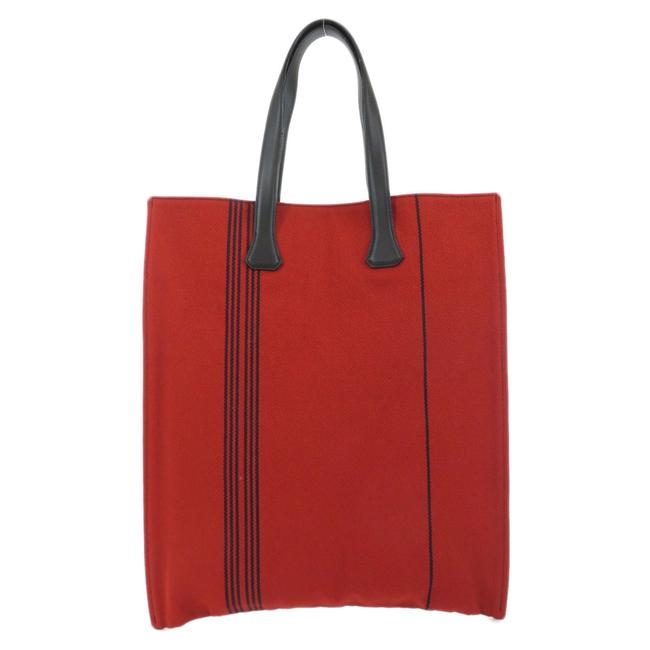 Hermes Bag Potamoska Bath Gm Leather Womens Red Color Canvas Tote