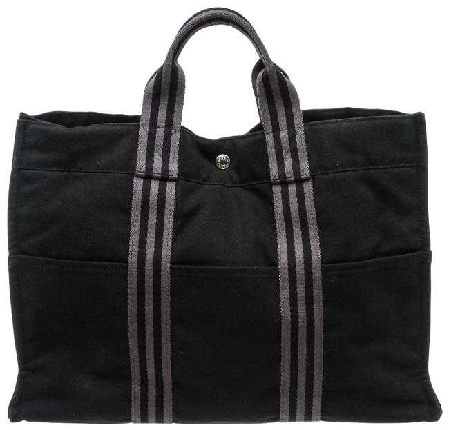 Hermes Bag Sac Fourre Mm Black Gray Canvas Tote