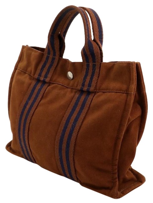 Hermes Bag Unisex BrownNavy Canvas Tote