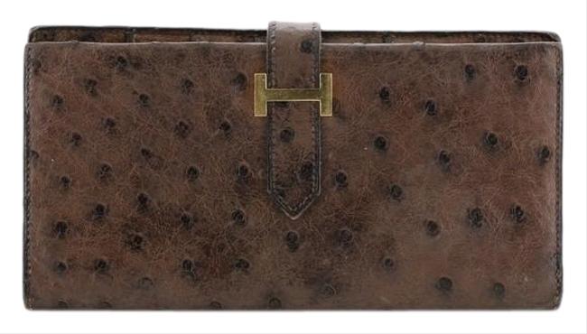 Hermes Bearn Wallet Long Brown Ostrich Exotic Clutch