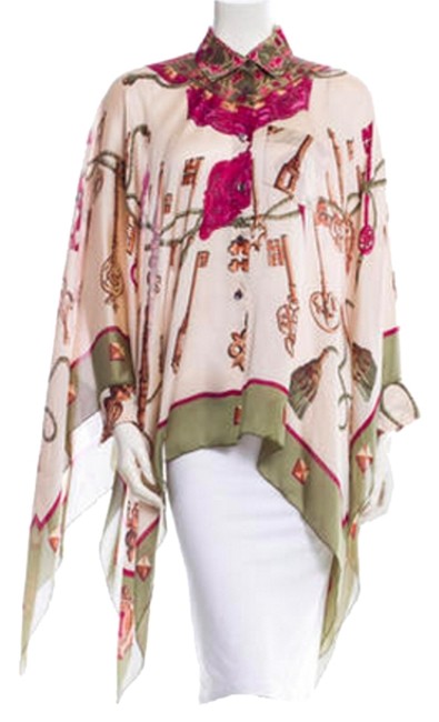 Hermes Beige Green Purple Printed Silk Tunic 