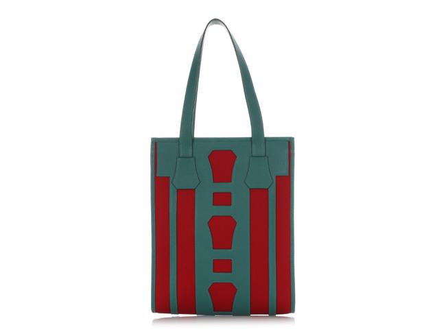 Hermes Bell Petit H Red Cotton Canvas And Green Calfskin Leather Tote