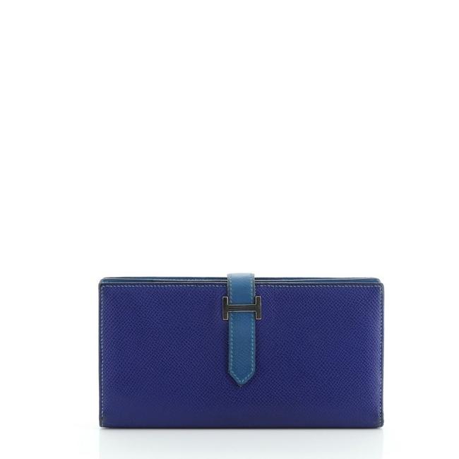 Hermes Bicolor Bearn Wallet Epsom Long Blue Leather Clutch