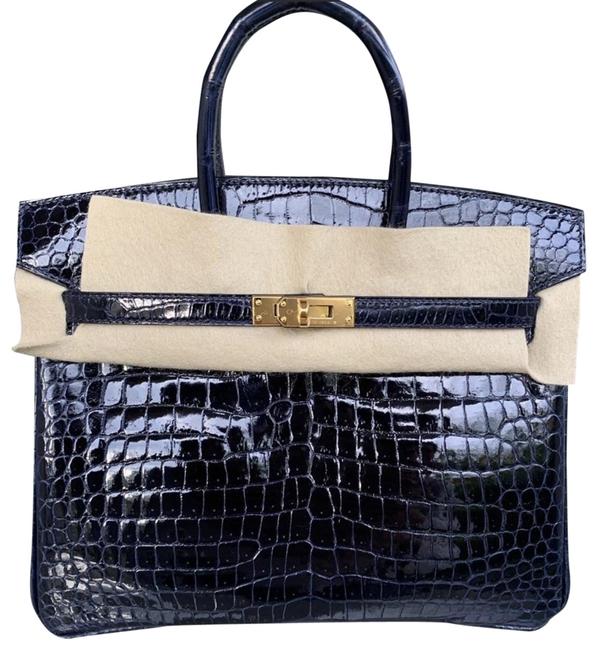 Hermes Birkin 25 Exotic 2018 Blue Marine Crocodile Skin Leather Satchel