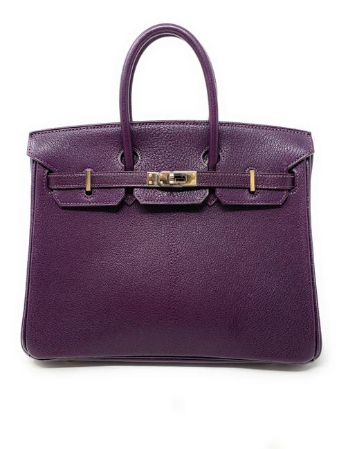 Hermes Birkin 25cm Raisin Purple Leather Satchel