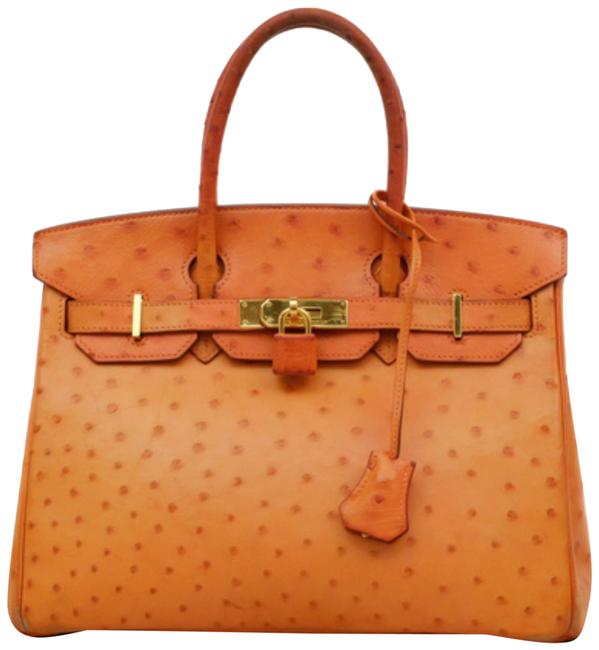 Hermes Birkin 30 Av3333 Orange Ostrich Leather Satchel