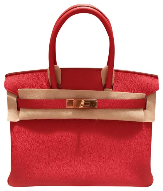 Hermes Birkin 30 D5 Geranium In with Gold Hardware Red Togo Leather Tote