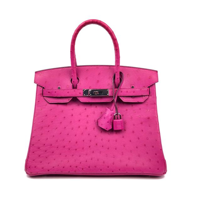 Hermes Birkin 30 Palladium Rose Pourpre Ostrich Leather Tote