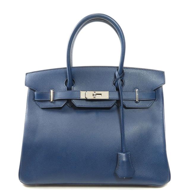 Hermes Birkin 30 Silver Hardware Handbag Ladies Navy Epsom Leather Satchel