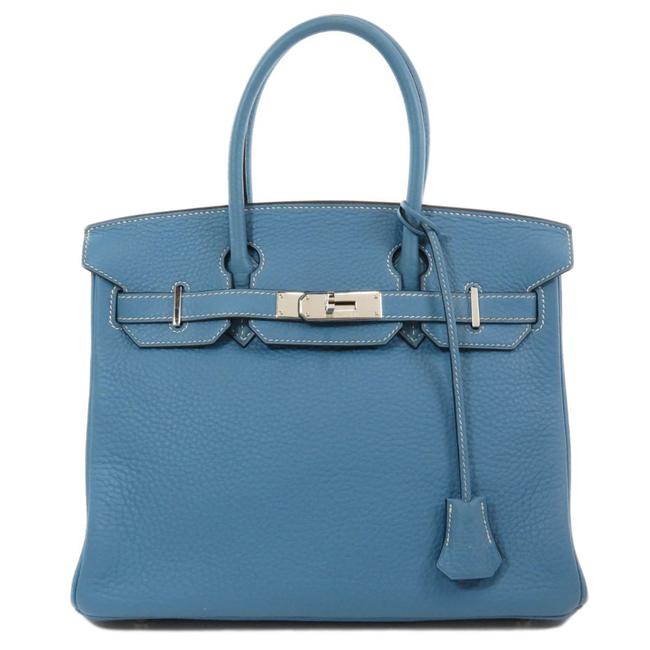 Hermes Birkin 30 Silver Hardware Handbag Taurillon Ladies Blue Jean Satchel
