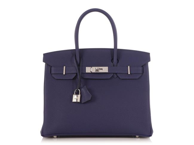 Hermes Birkin 30 Togo Bleu Encre Blue Calfskin Leather Satchel