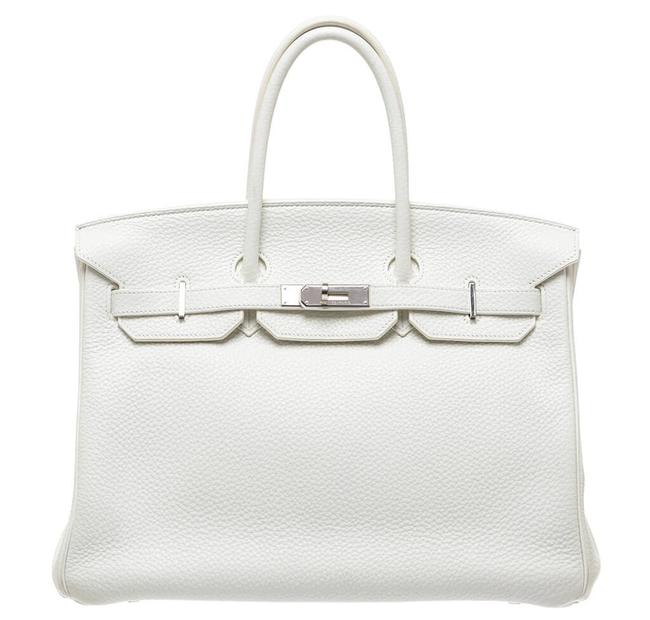 Hermes Birkin 35 Brushed Palladium Clemence Phw 234423 White Leather Satchel
