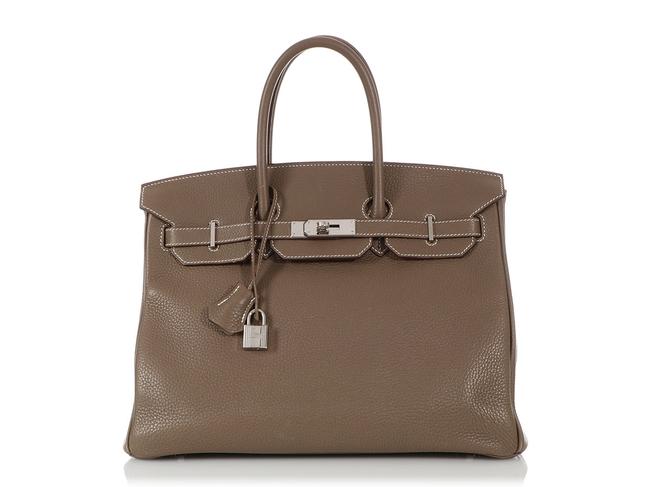 Hermes Birkin 35 Clemence Etoupe Gray Leather Satchel