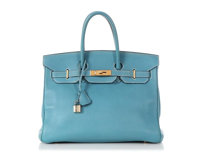 Hermes Birkin 35 Clemence Jean Blue Leather Satchel