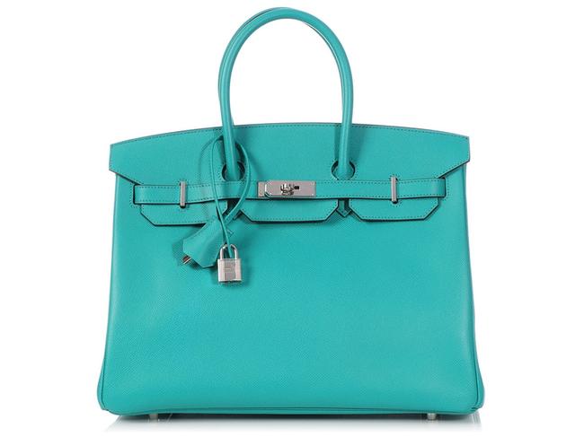 Hermes Birkin 35 Epsom Bleu Paon Blue Leather Satchel