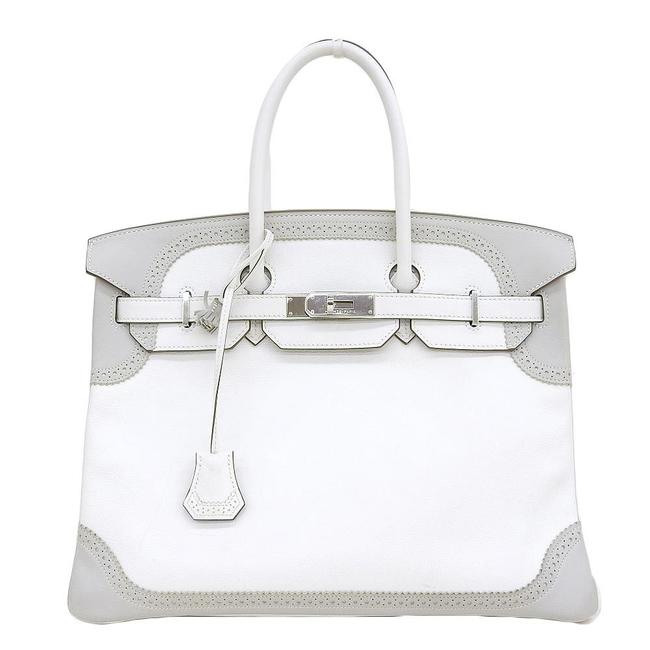 Hermes Birkin 35 Gillies Handbag White Leather Satchel