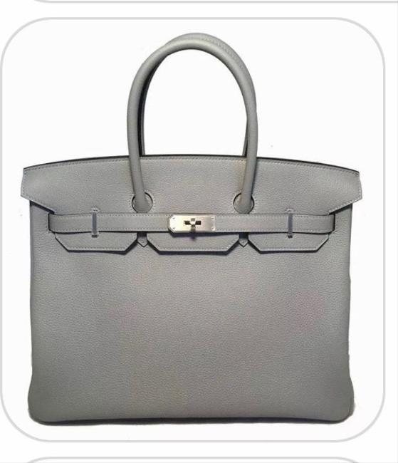 Hermes Birkin 35 Grey Leather Satchel