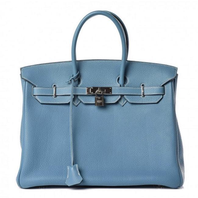 Hermes Birkin 35 Handbag Blue Jean Leather Satchel