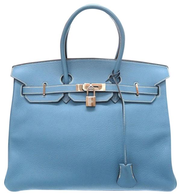 Hermes Birkin 35 Silver Hardware Handbag 0127 Blue Jean Togo Leather Satchel