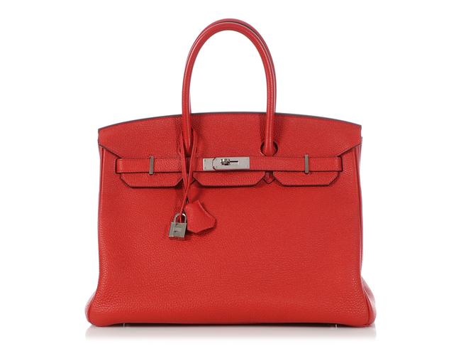 Hermes Birkin 35 Togo Geranium Red Calfskin Leather Satchel