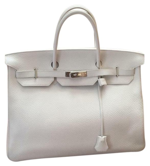 Hermes Birkin 40 White Leather Hobo Bag