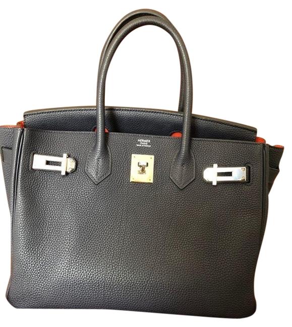 Hermes Birkin B30 Blue NuitOrang Togo Phw Navy Calfskin Leather Satchel