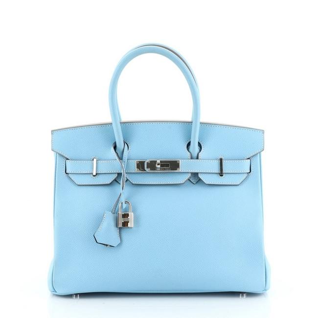 Hermes Birkin Candy Handbag Epsom 30 Blue Leather Tote