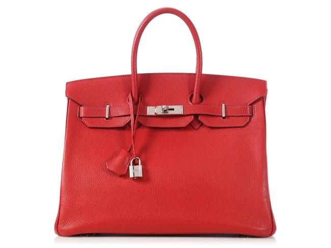 Hermes Birkin Chevre 35 Red Goat Skin Leather Satchel