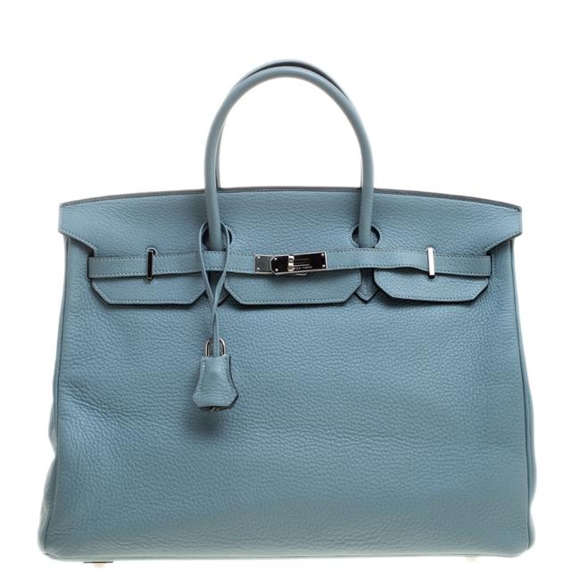 Hermes Birkin Ciel Clemence Palladium Hardware 40 Light Blue Leather Tote