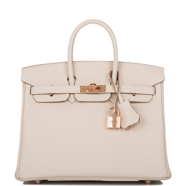 Hermes Birkin Craie Togo 25cm Rose Gold Hardware Ivory Leather Satchel