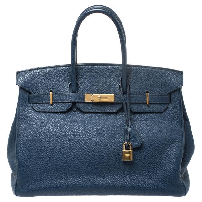 Hermes Birkin De Malte Togo Gold Hardware 35 Blue Leather Tote