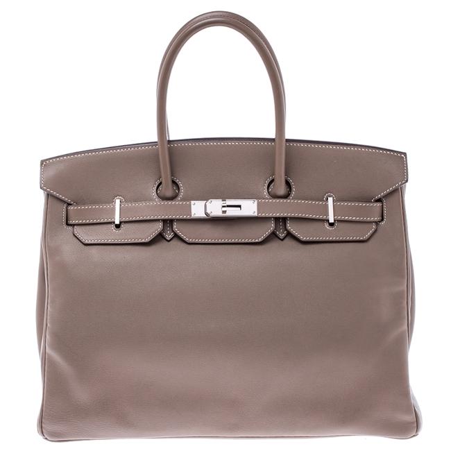 Hermes Birkin Etoupe Swift Palladium Hardware 35 Tan Leather Tote
