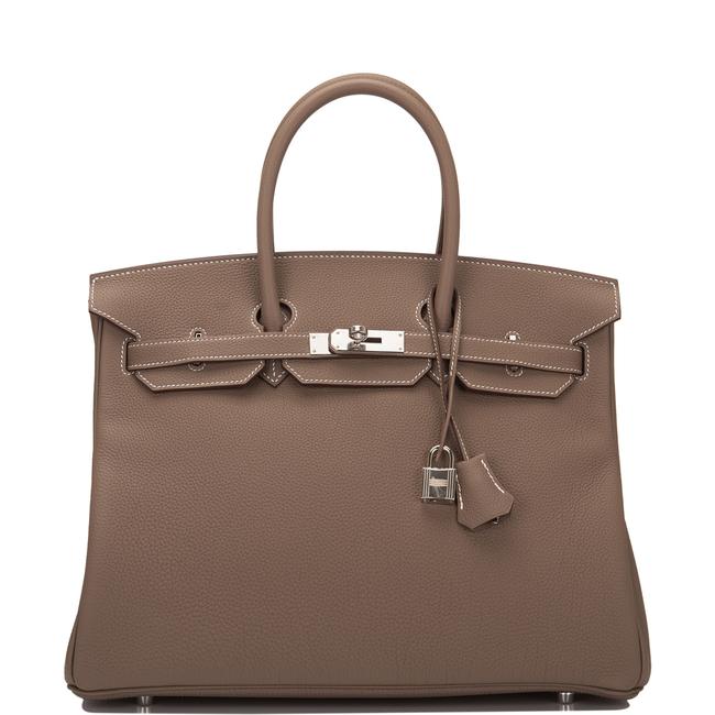 Hermes Birkin Etoupe Togo 35cm Palladium Hardware Brown Leather Satchel