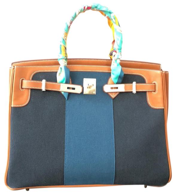 Hermes Birkin Flag Toile Leather and Canvas Satchel