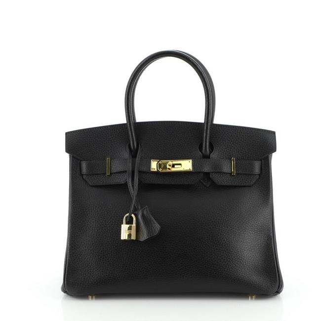 Hermes Birkin Handbag Ardennes with Gold Hardware 30 Noir Black Leather Tote