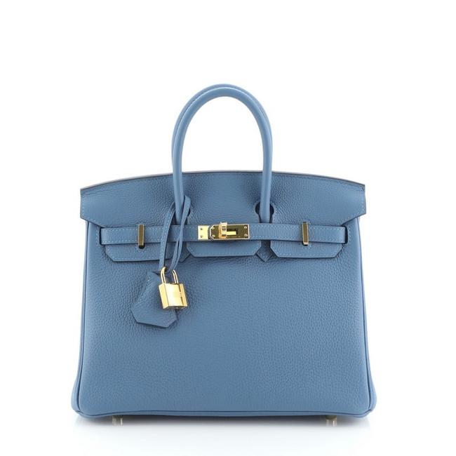 Hermes Birkin Handbag Azur Togo with Gold Hardware 25 Blue Leather Tote