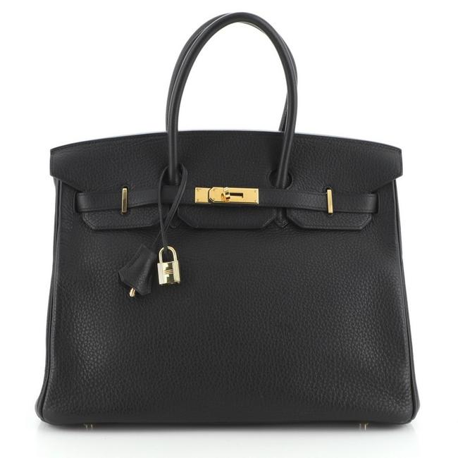 Hermes Birkin Handbag Clemence with Gold Hardware 35 Noir Black Leather Tote