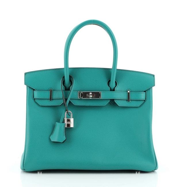 Hermes Birkin Handbag Epsom with Palladium Hardware 30 Bleu Paon Leather Tote