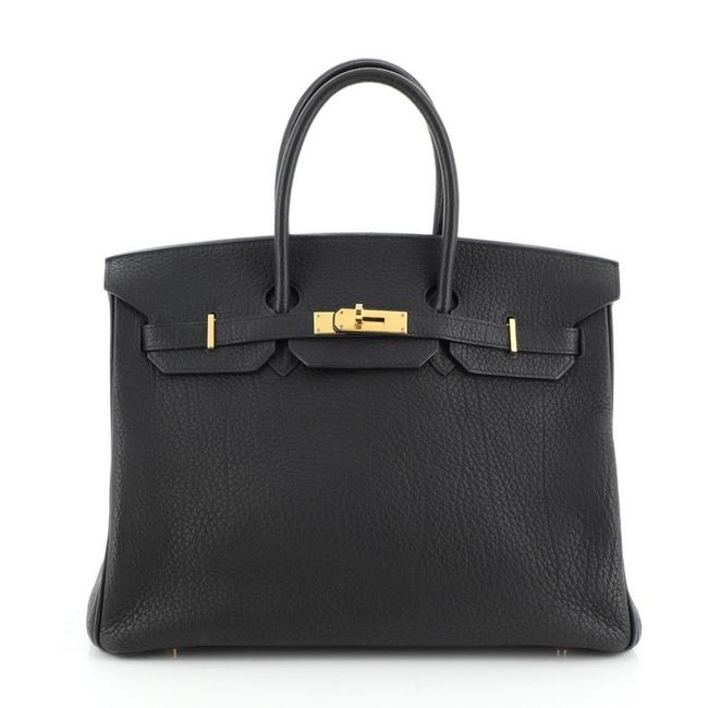 Hermes Birkin Handbag Fjord with Gold Hardware 35 Noir Black Leather Tote