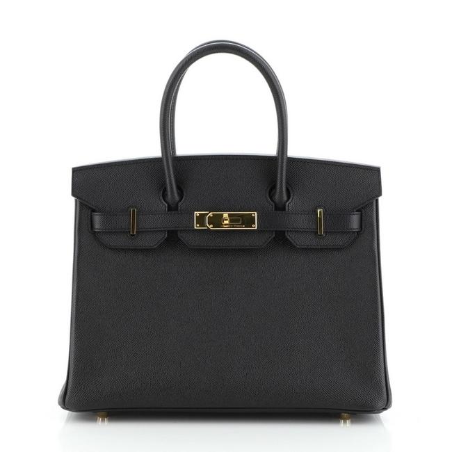 Hermes Birkin Handbag Noir Epsom with Gold Hardware 30 Black Leather Tote