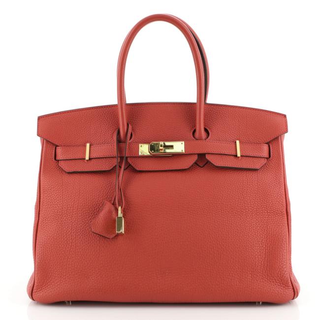 Hermes Birkin Handbag Togo with Gold Hardware 35 Geranium Red Leather Satchel